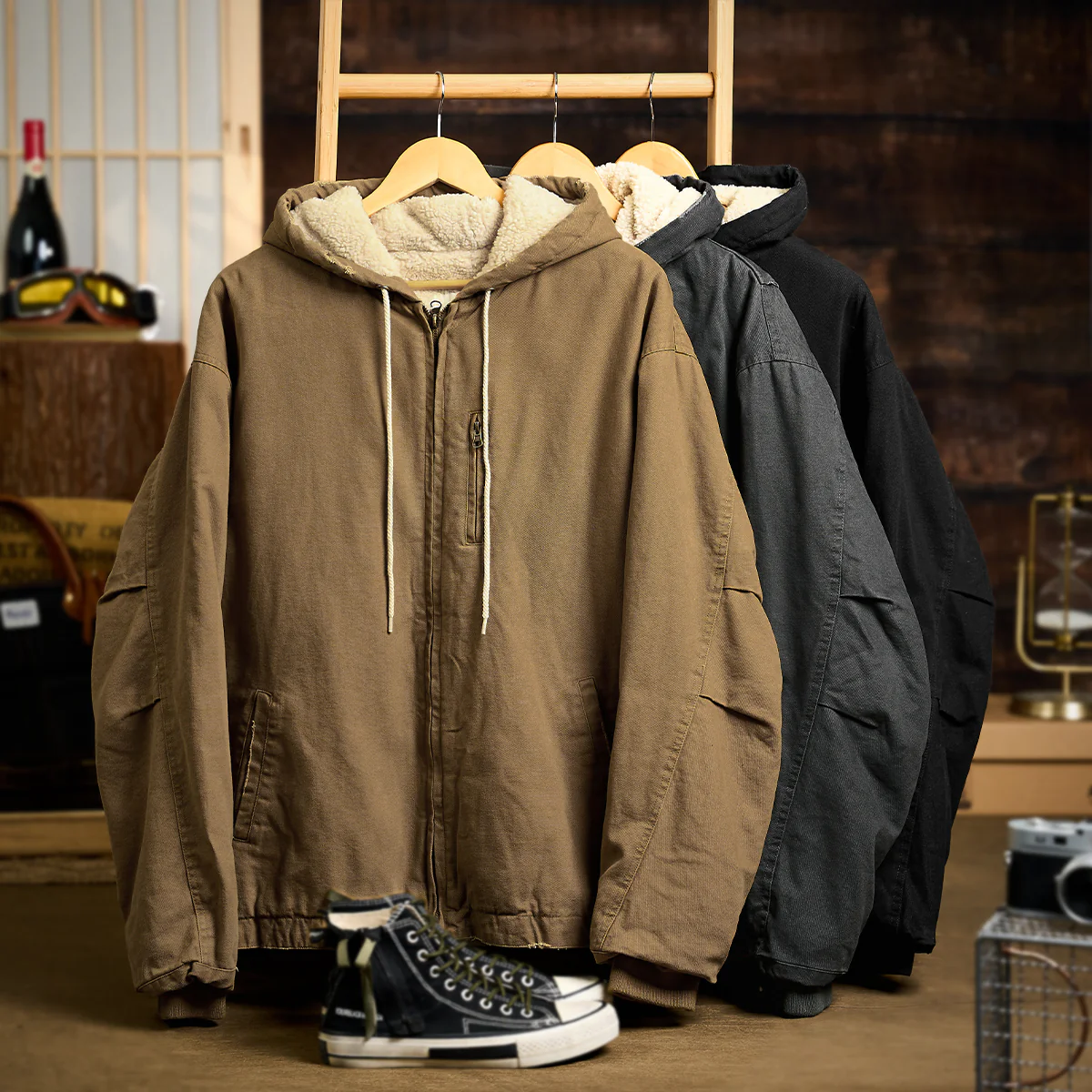 3色展開 フード付き裏ボアワークジャケット - Image 6