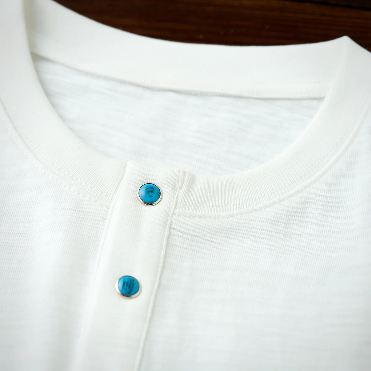 320g　ターコイズ風スナップボタン付きコットンスラブヘンリーTシャツ - Image 8
