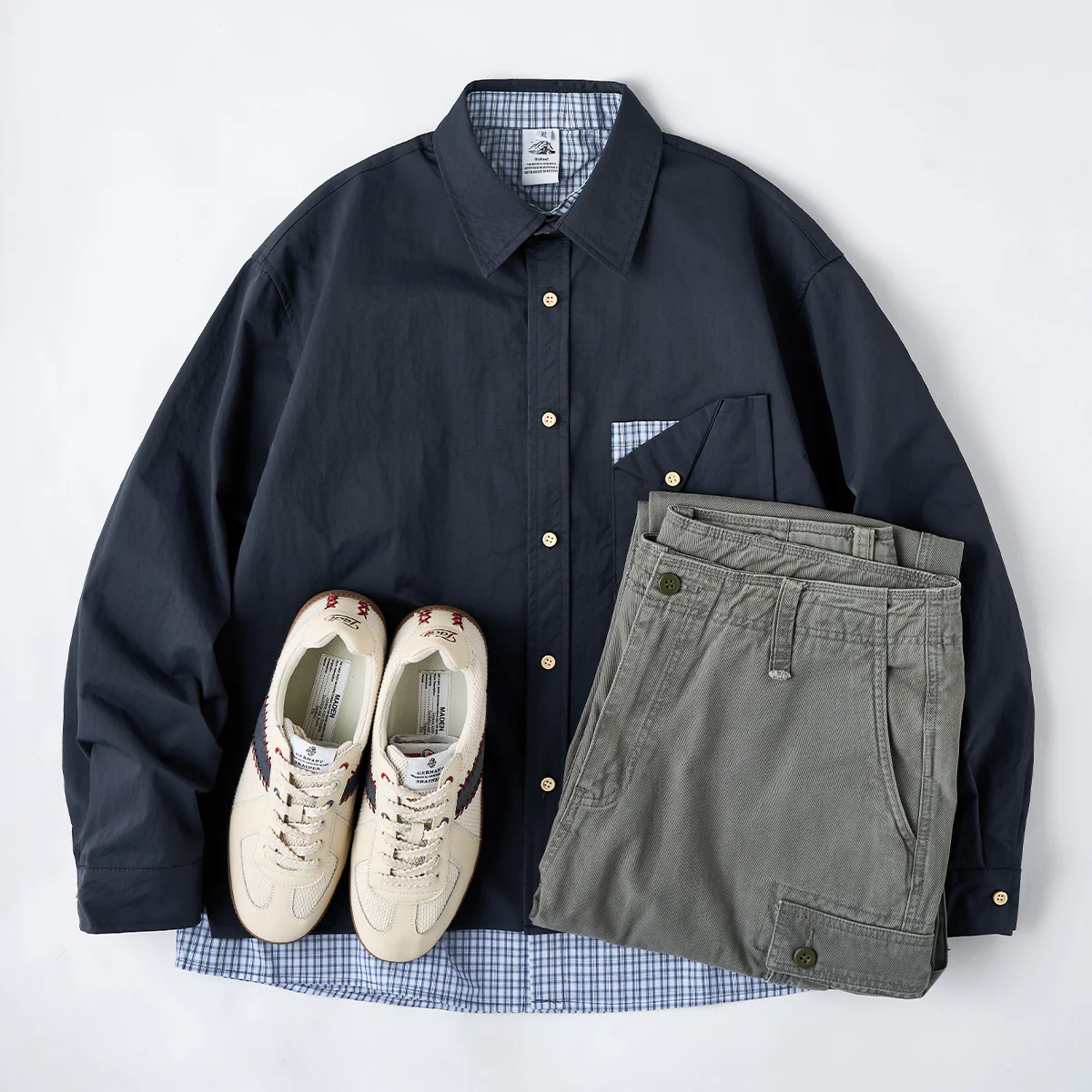 無地シャツ×チェック柄シャツ フェイクレイヤード仕様デザインシャツ - Image 16