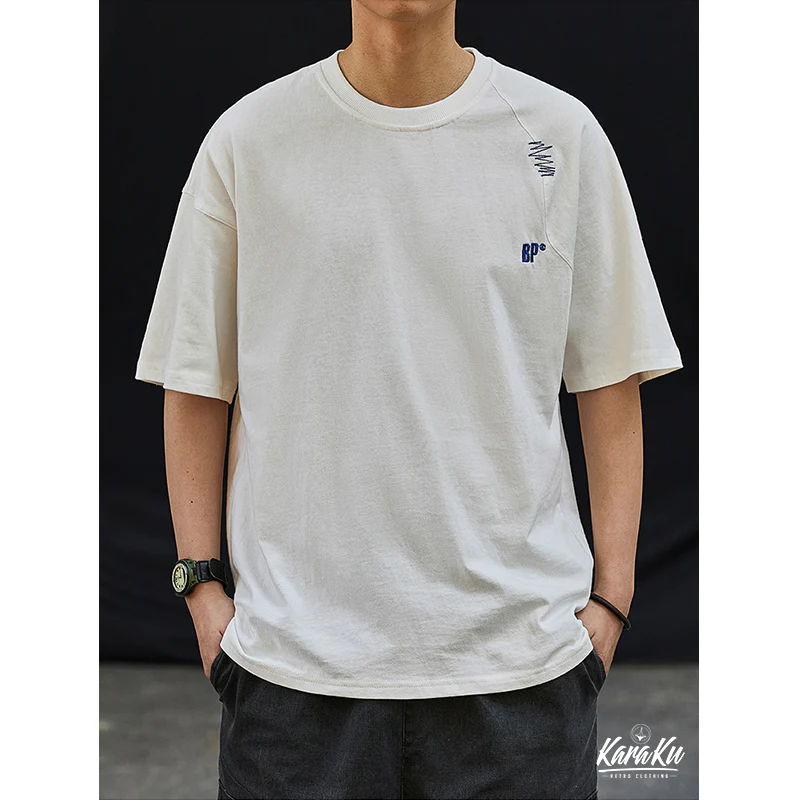 刺繡入り 不規則ステッチコットンTシャツ - Image 11