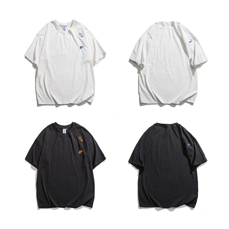 刺繡入り 不規則ステッチコットンTシャツ - Image 5