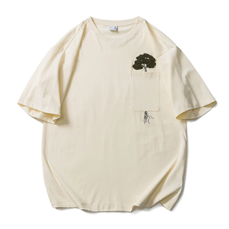 「木はポケットの中で育つ」サガラ刺繍コットンTee
