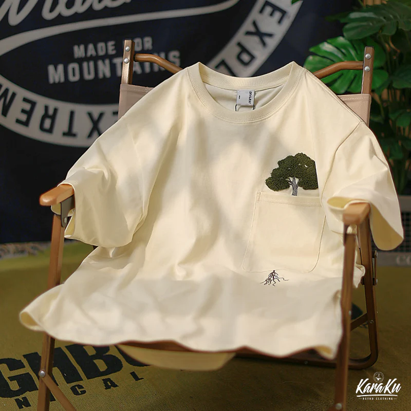 「木はポケットの中で育つ」サガラ刺繍コットンTee - Image 11