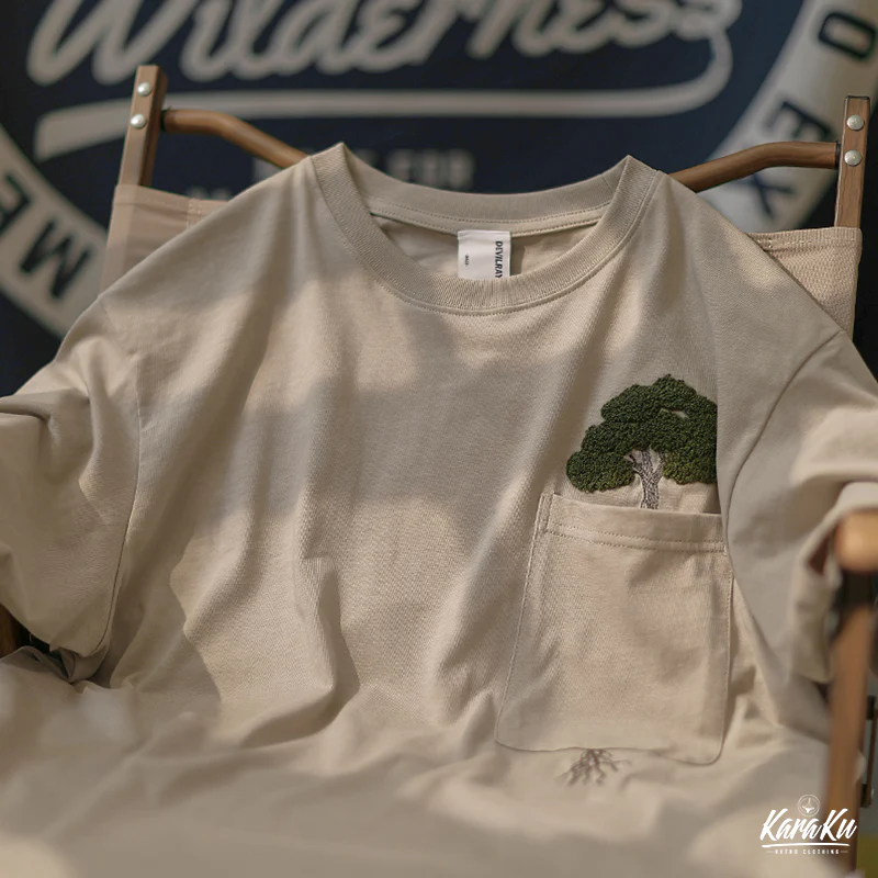 「木はポケットの中で育つ」サガラ刺繍コットンTee - Image 12