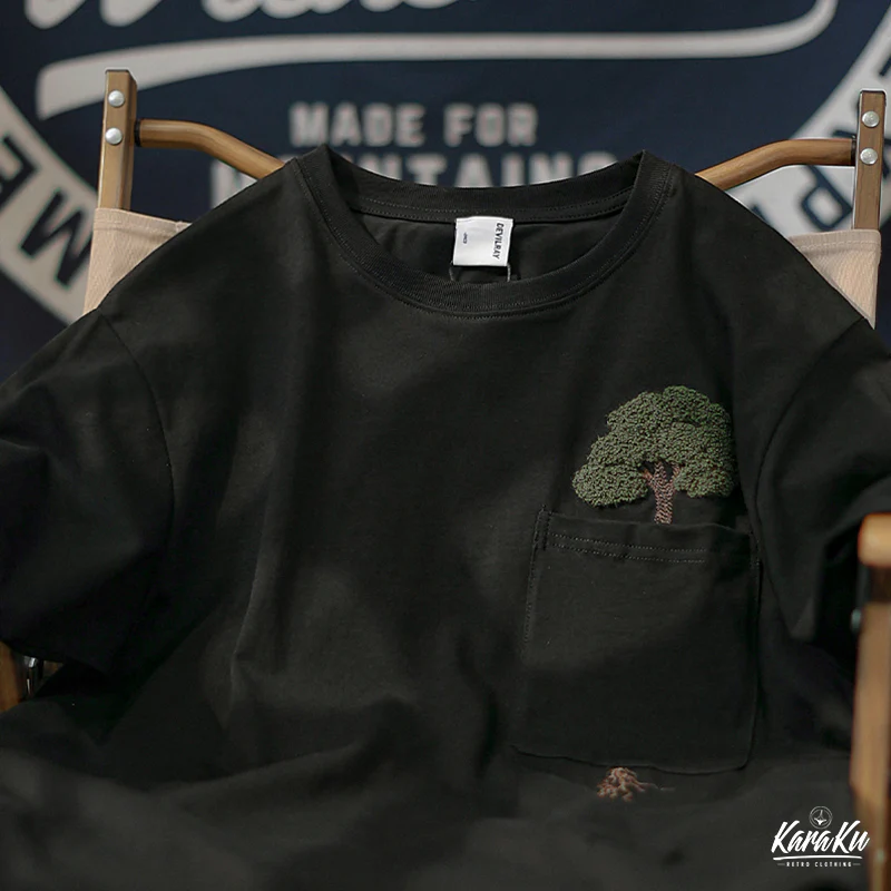 「木はポケットの中で育つ」サガラ刺繍コットンTee - Image 13