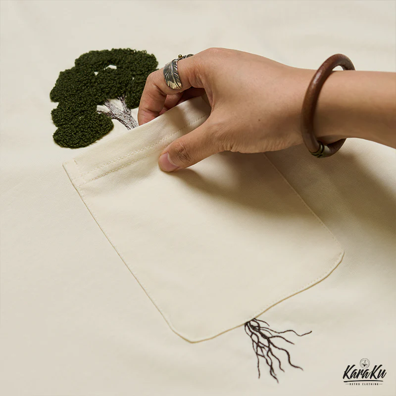 「木はポケットの中で育つ」サガラ刺繍コットンTee - Image 18