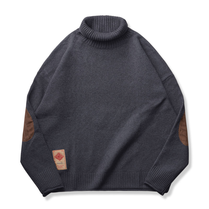 肘パッチ タートルネックファンシーニットセーター - Image 10