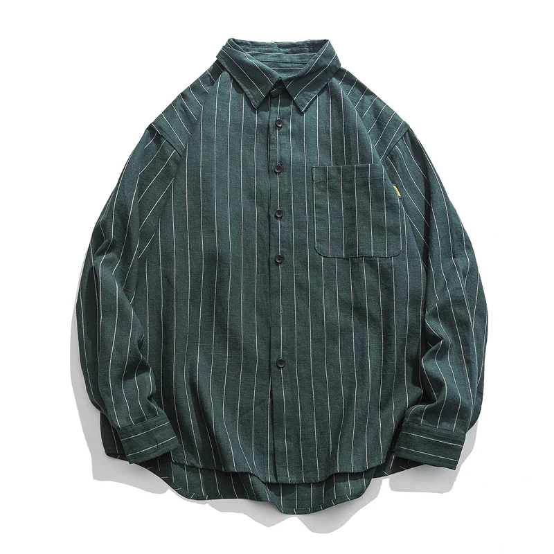 Business&Casual シングルストライプ綿麻シャツ