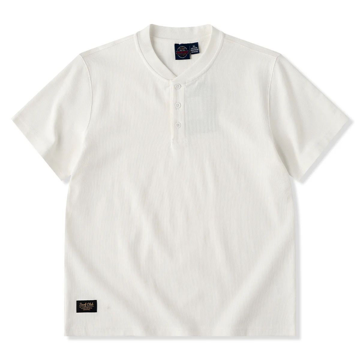 ワンポイントタグ入り　3つボタンワッフルヘンリーネックTシャツ - Image 3