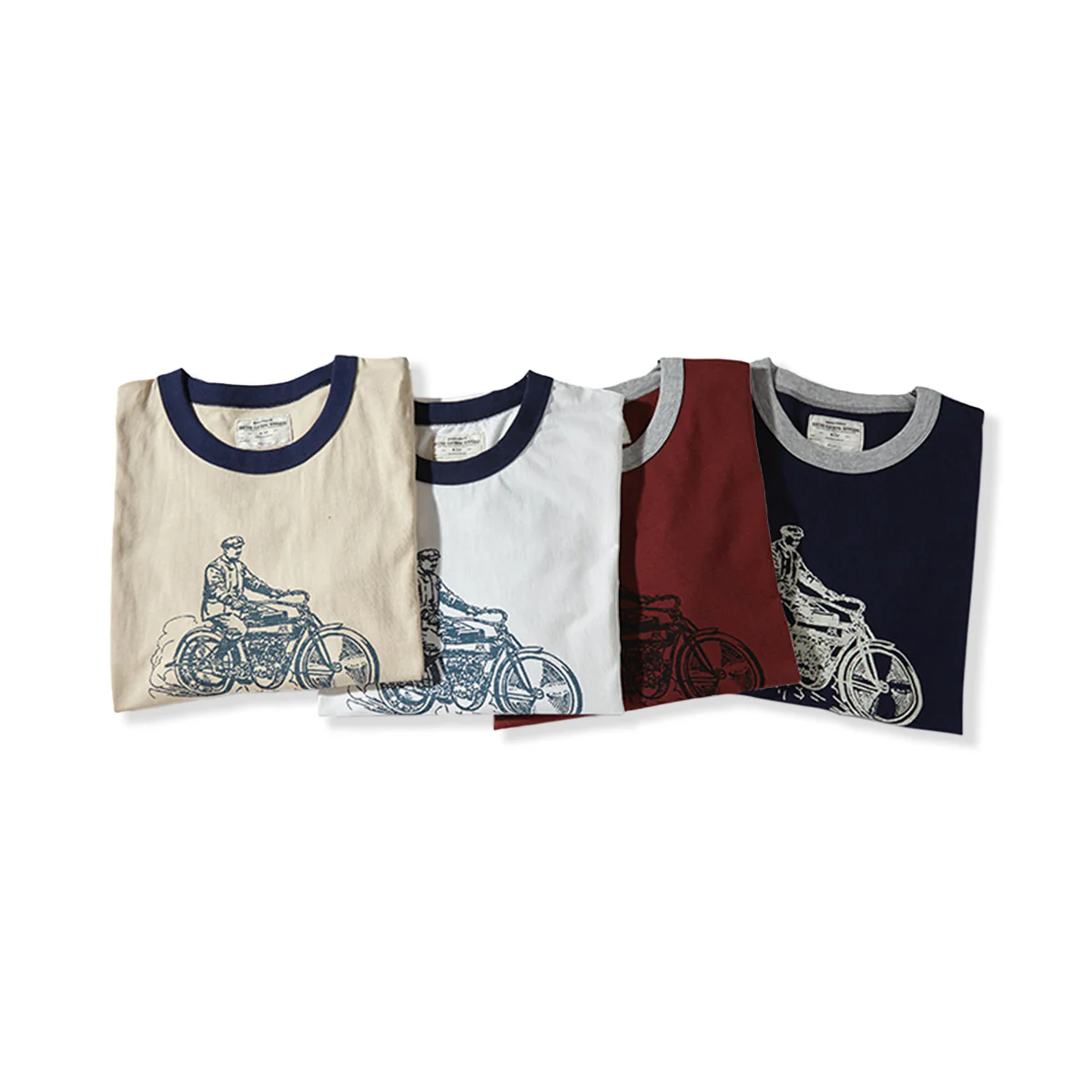 210gヘビーウェイト　手描き風バイクプリントリンガーTシャツ - Image 11