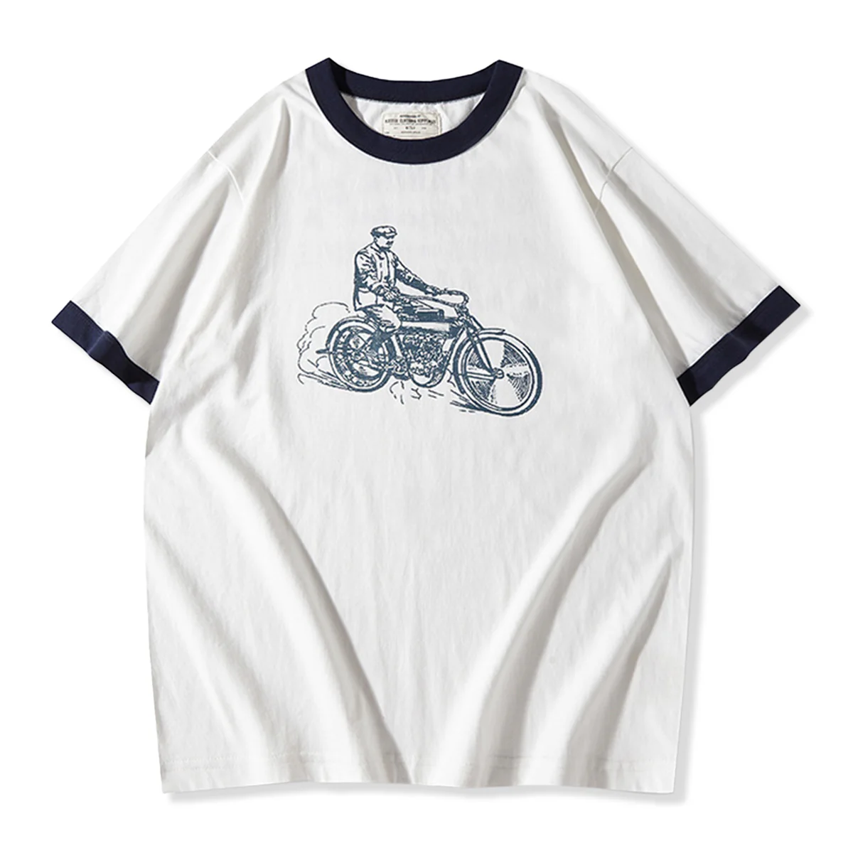 210gヘビーウェイト　手描き風バイクプリントリンガーTシャツ - Image 7