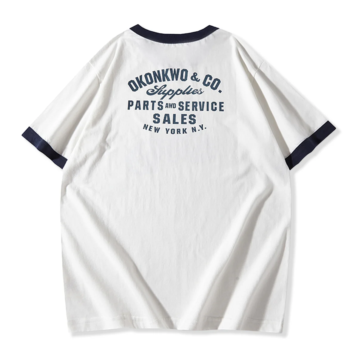 210gヘビーウェイト　手描き風バイクプリントリンガーTシャツ - Image 8