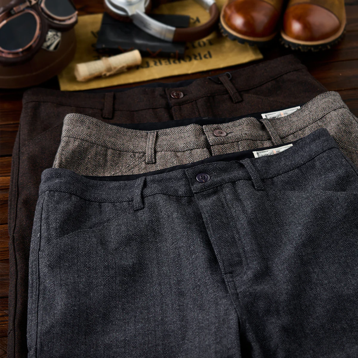 Business&Casual ウール混ヘリンボーンツイルスラックス - Image 7