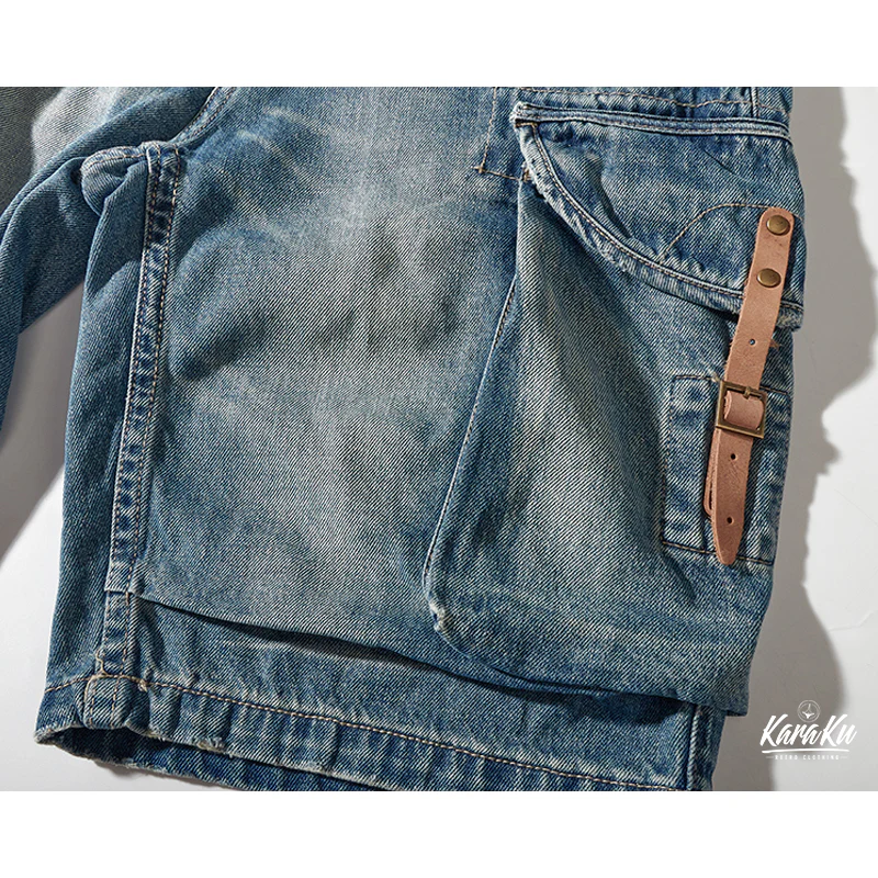 1970's　革バックル付けウォッシュ加工デニムショーツ　 - Image 11