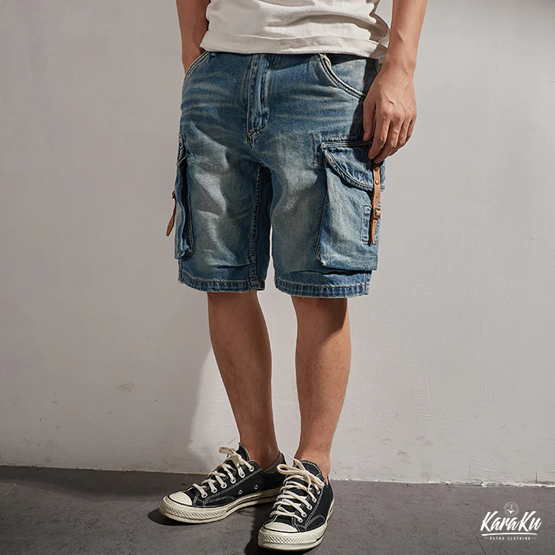 1970's　革バックル付けウォッシュ加工デニムショーツ　 - Image 4