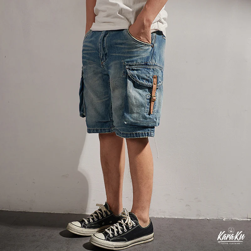 1970's　革バックル付けウォッシュ加工デニムショーツ　 - Image 5