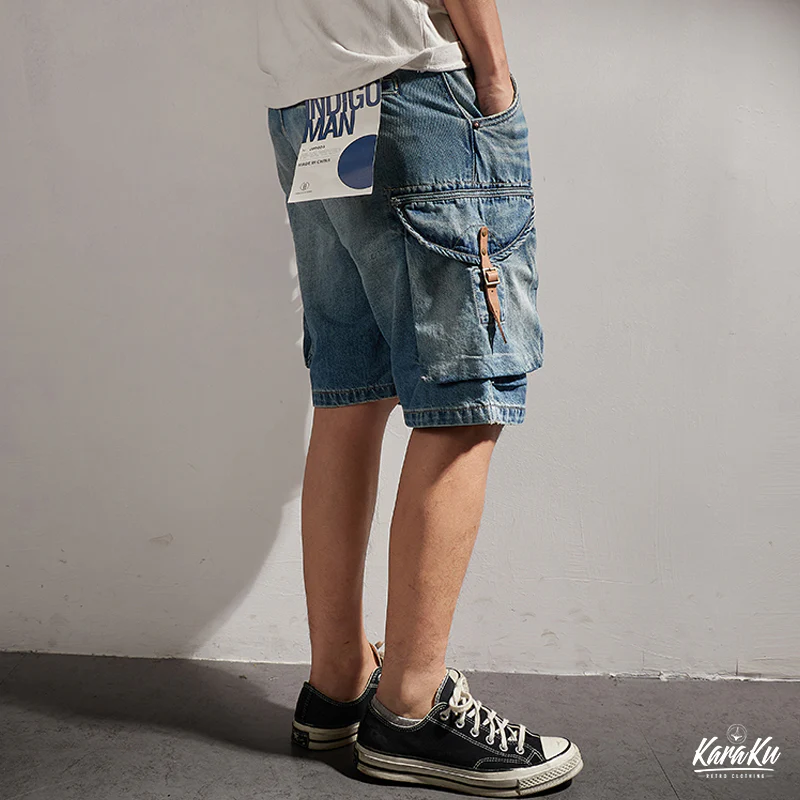 1970's　革バックル付けウォッシュ加工デニムショーツ　 - Image 6