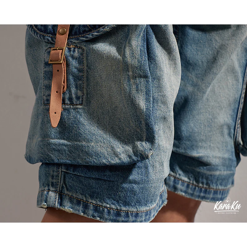 1970's　革バックル付けウォッシュ加工デニムショーツ　 - Image 7