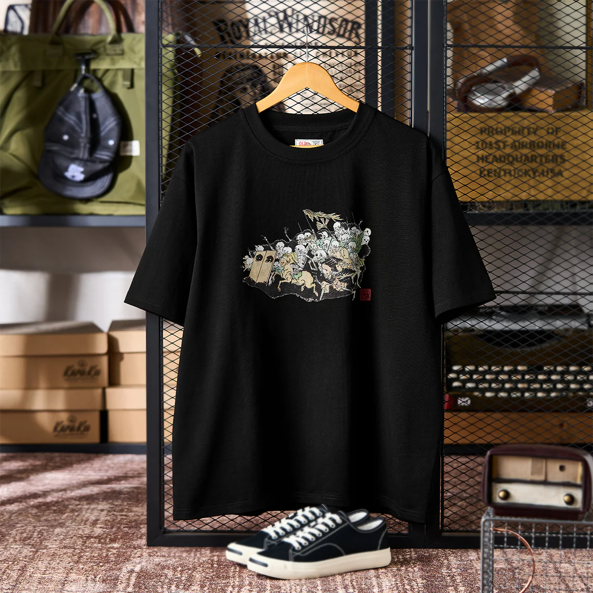 河鍋暁斎「暁斎百鬼画談・骸骨の軍団」浮世絵プリントコットンTee - Image 3