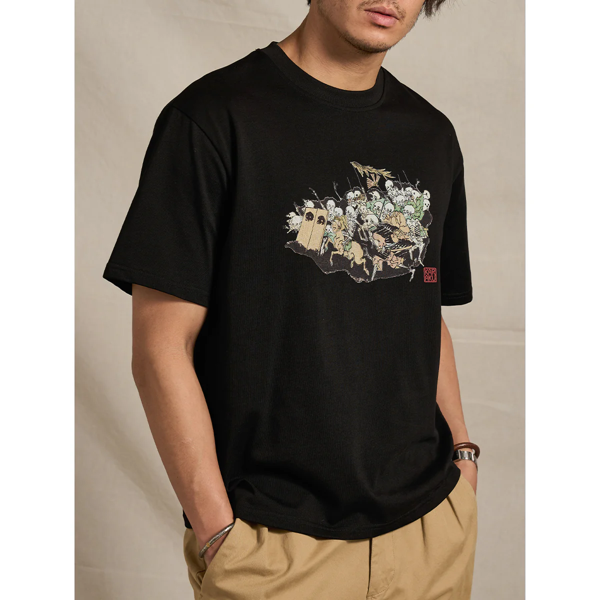 河鍋暁斎「暁斎百鬼画談・骸骨の軍団」浮世絵プリントコットンTee - Image 7