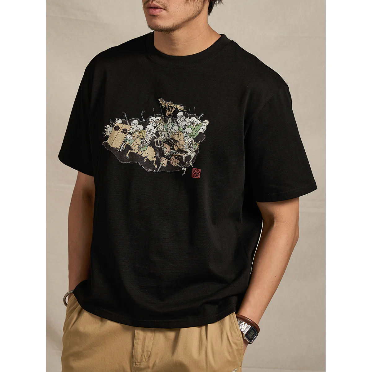 河鍋暁斎「暁斎百鬼画談・骸骨の軍団」浮世絵プリントコットンTee - Image 8