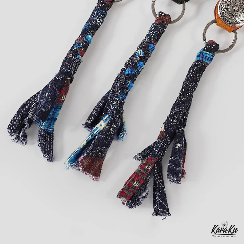 トップレザーⅹ藍染め綿麻タッセルコンビキーホルダー - Image 6