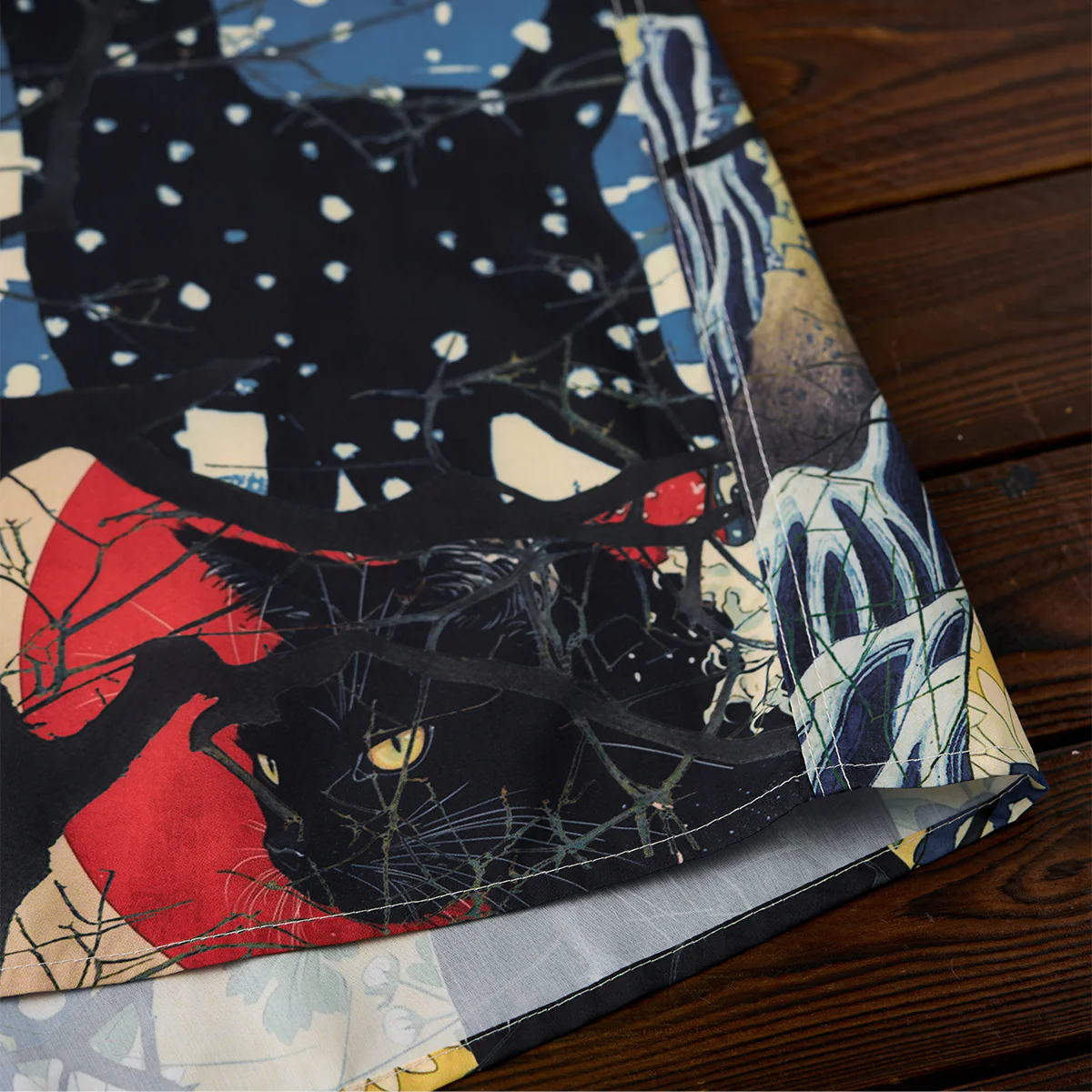 「黒猫の四季旅」絵巻　浮世絵風プリント入りアロハシャツ - Image 15