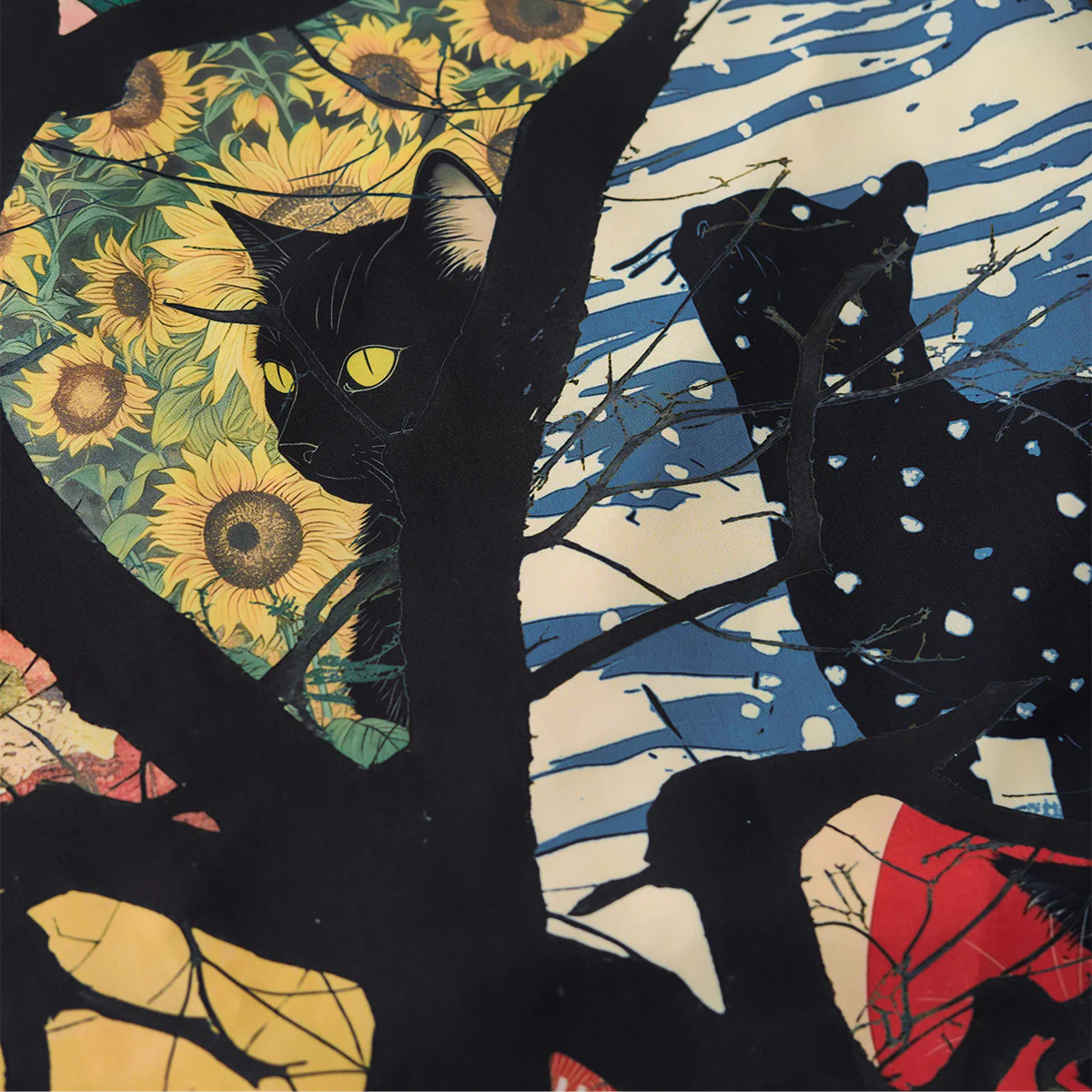 「黒猫の四季旅」絵巻　浮世絵風プリント入りアロハシャツ - Image 7