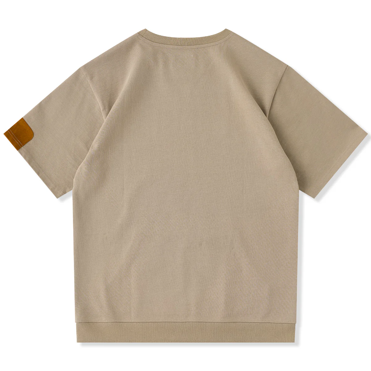 袖スエードパッチ カンガルーポケット付きコットンTee - Image 2