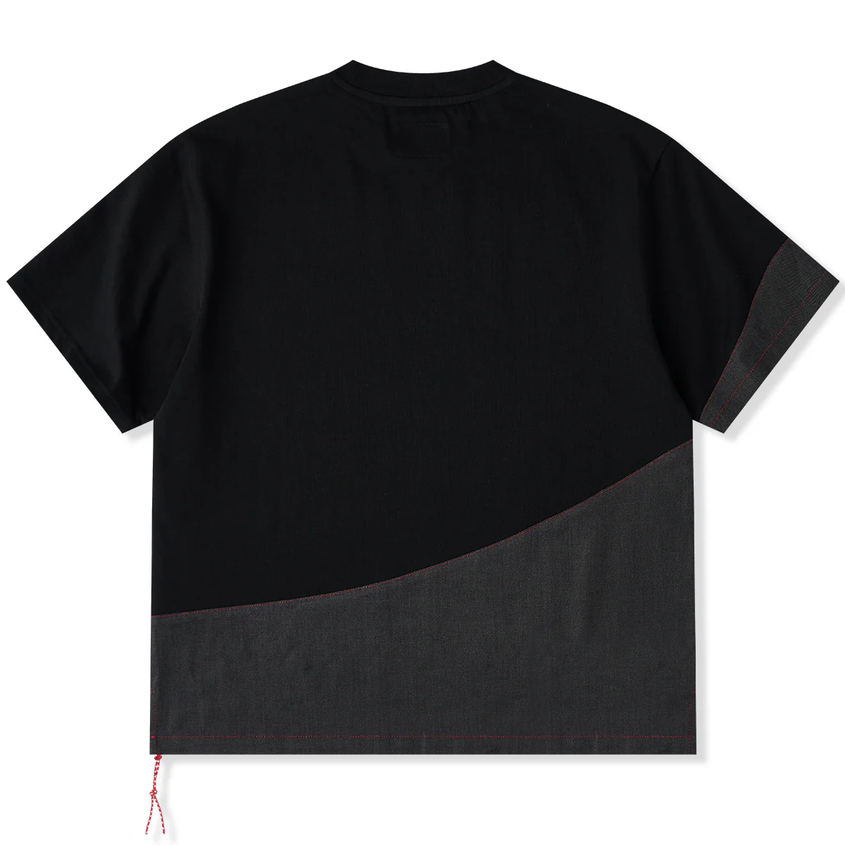 【予約】再構築 コットン天竺 × デニム切替アシンメトリーTee - Image 2