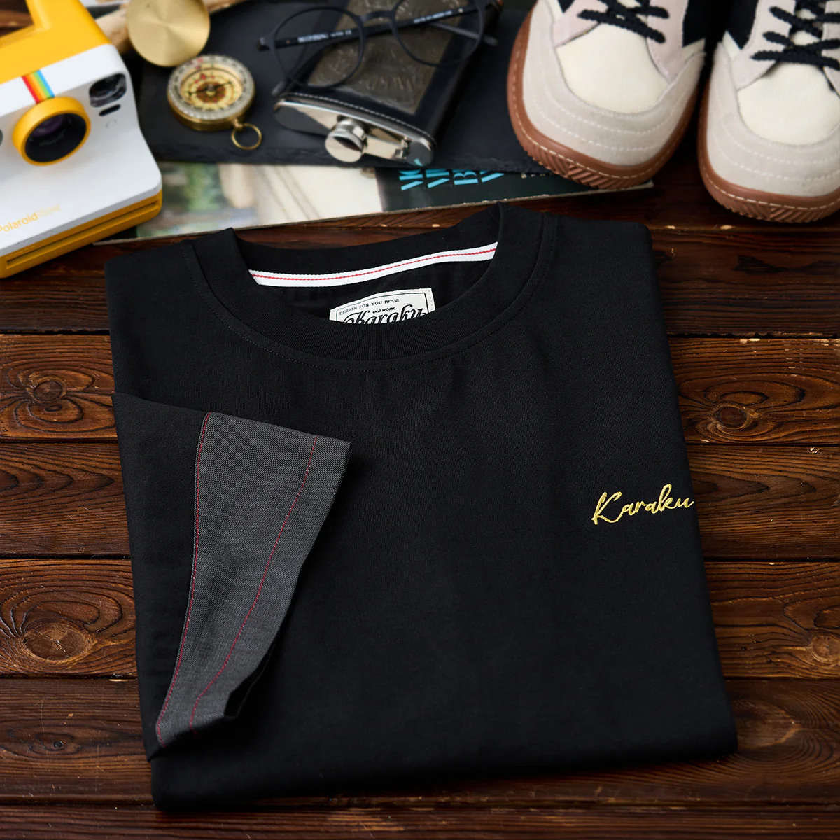 【予約】再構築 コットン天竺 × デニム切替アシンメトリーTee - Image 5