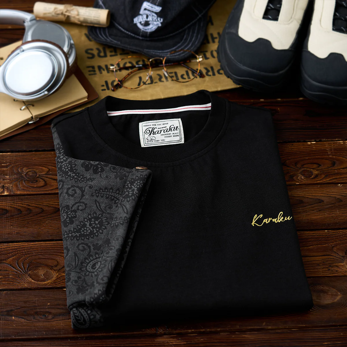 【予約】異素材パッチワーク 無地×ペイズリー柄切り替えコットンTee - Image 5