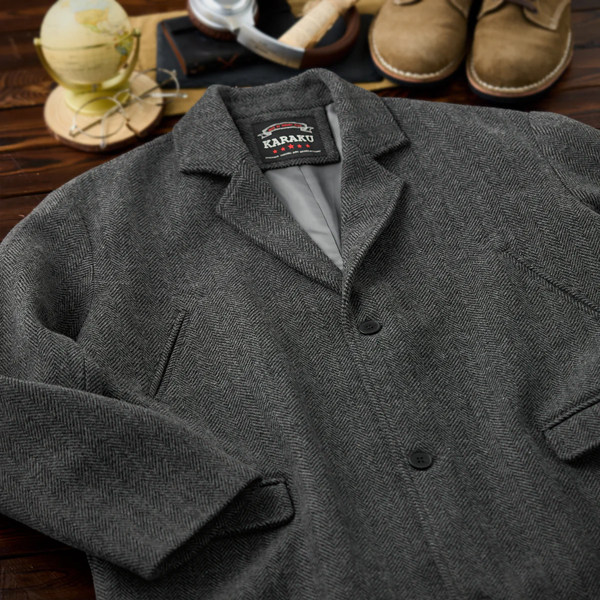 Business&Casual ヘリンボーンウール混ツイードロングコート - Image 4