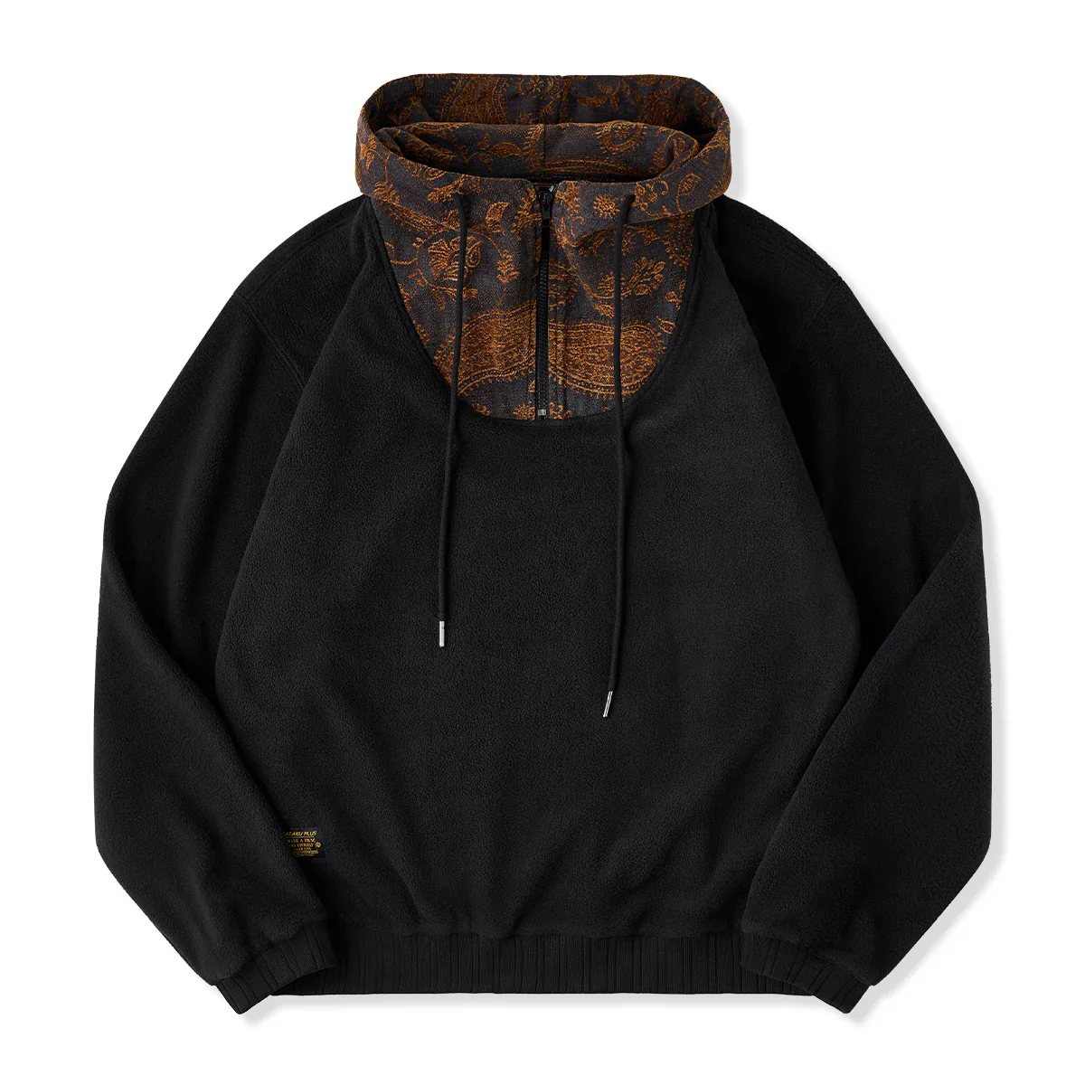 ペイズリー柄シェニル切替　ハーフジップフリースパーカー