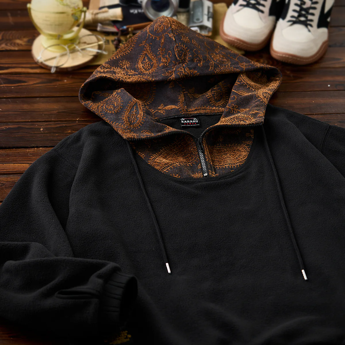 ペイズリー柄シェニル切替　ハーフジップフリースパーカー - Image 4