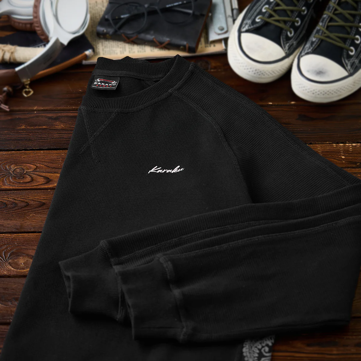 ジャガードペイズリー切替　「KaraKu」刺繡ミニワッフルスウェット - Image 5