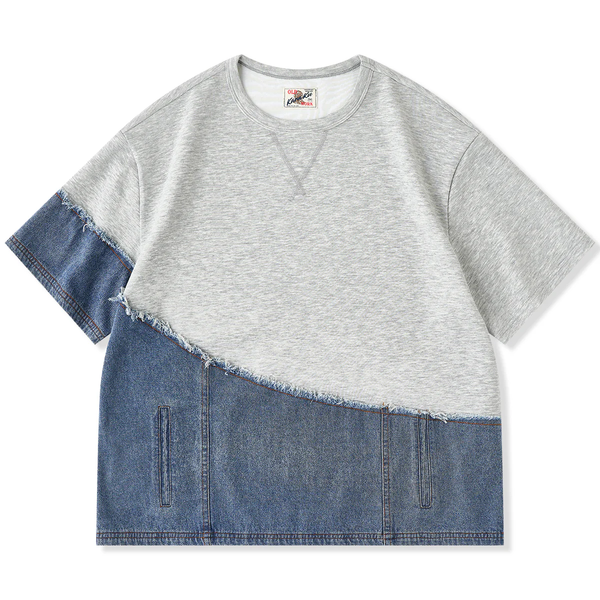 再構築 デニムxダンボールニット切替アシンメトリーTee
