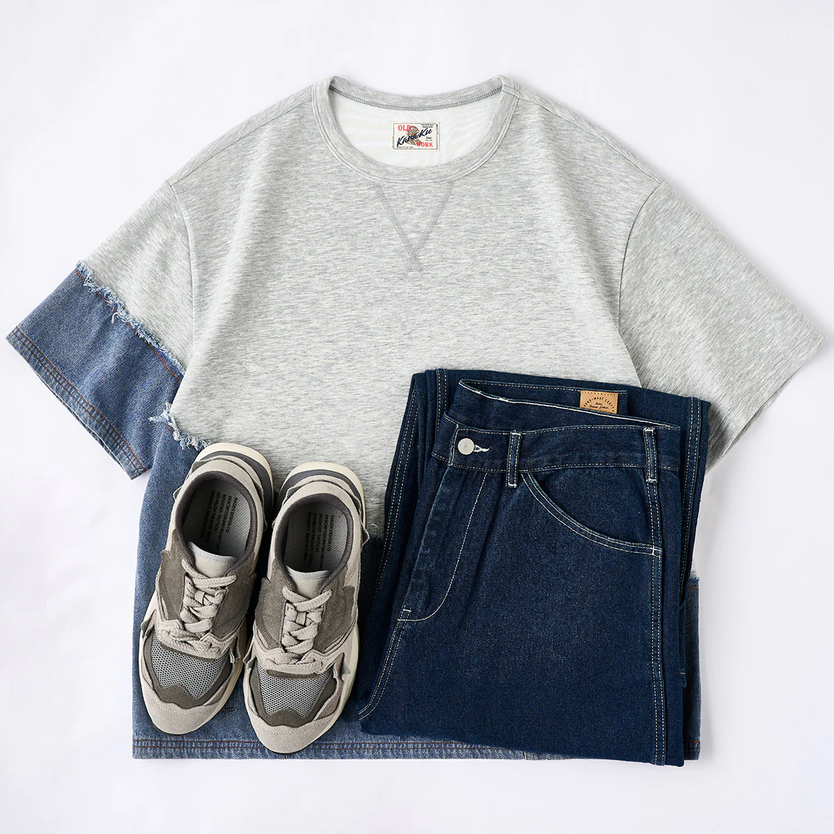 再構築 デニムxダンボールニット切替アシンメトリーTee - Image 13
