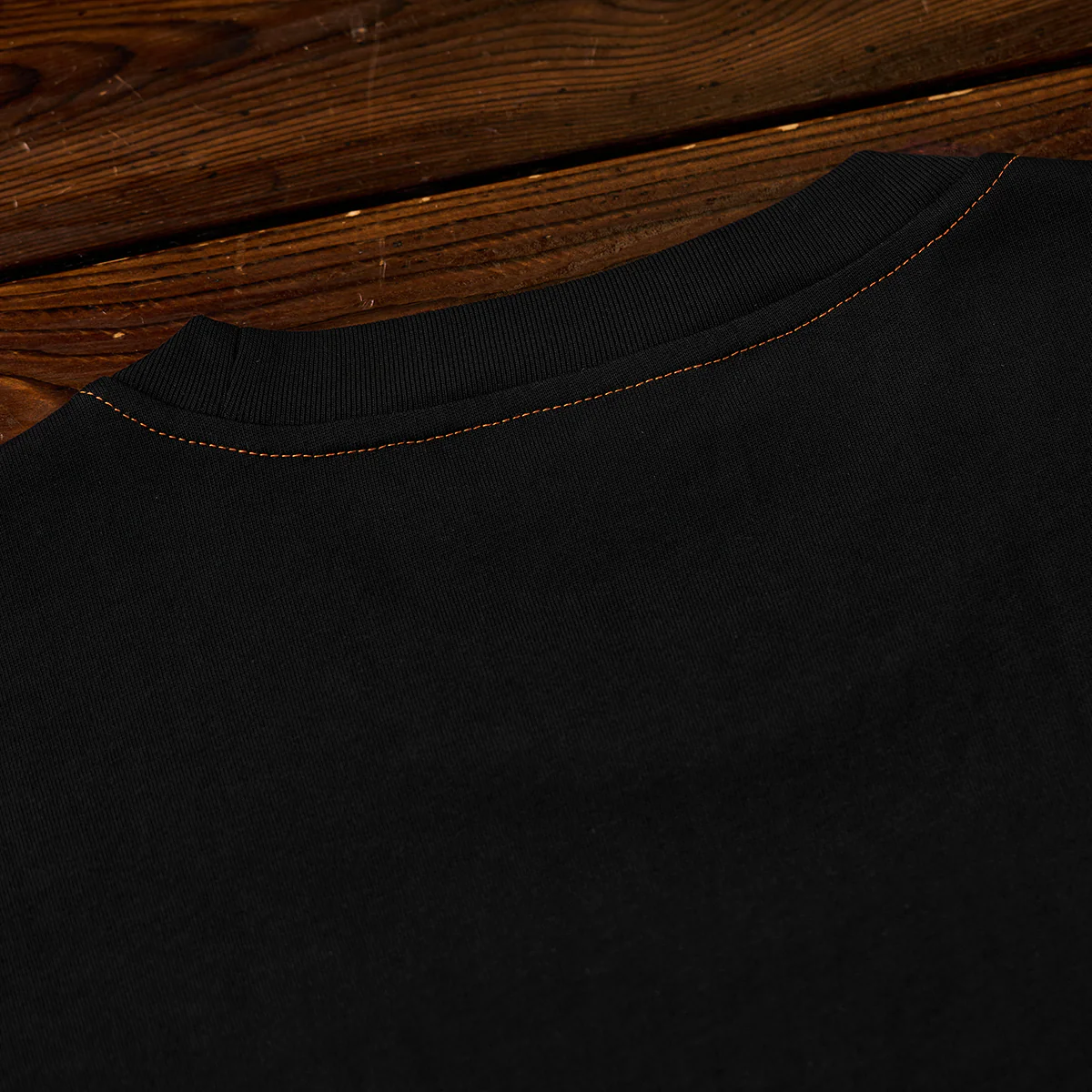 レトロオレンジステッチ入り 異素材デニムポケット付き半袖コットンTee - Image 10