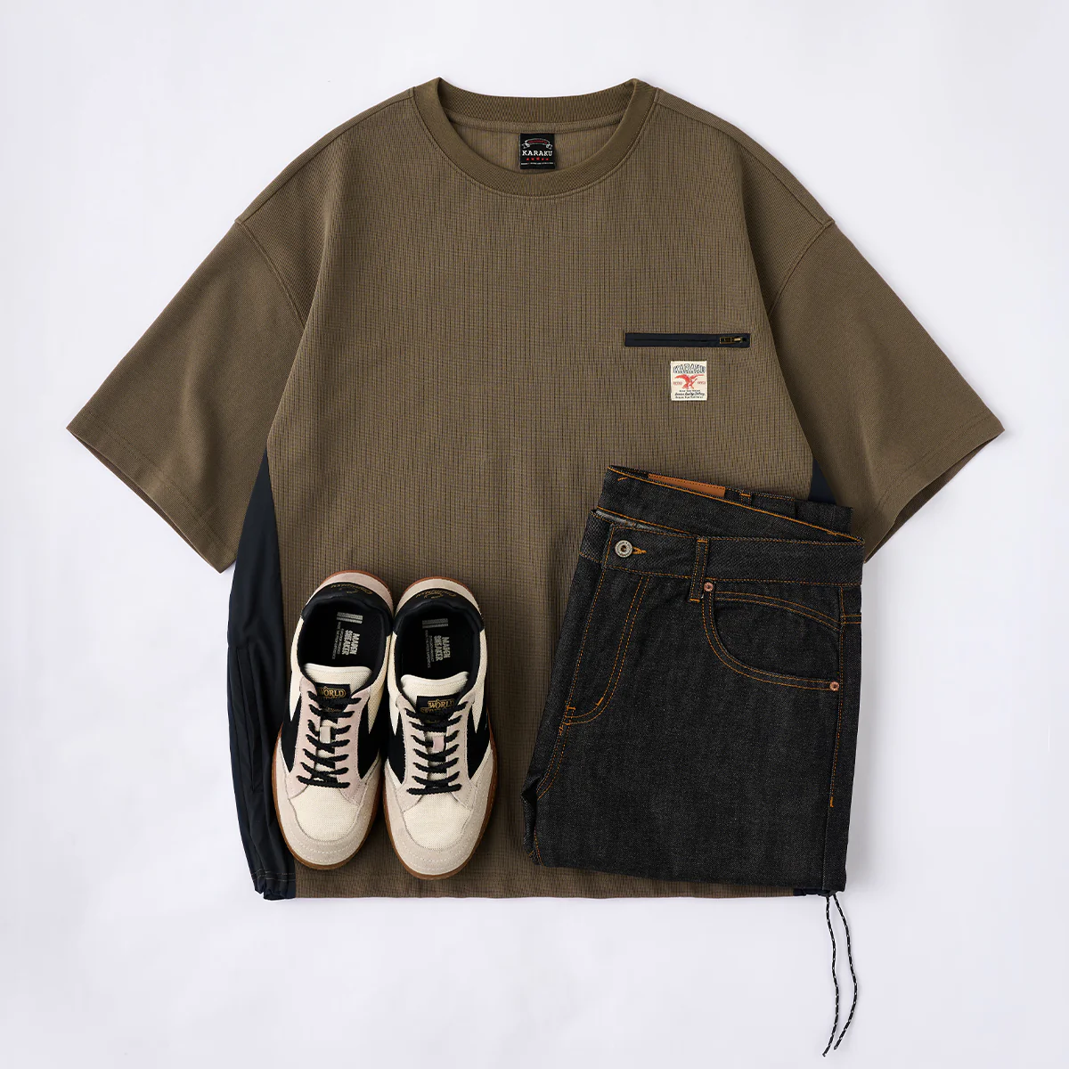【予約】ジップポケット　異素材切り替えミニワッフルTシャツ - Image 16
