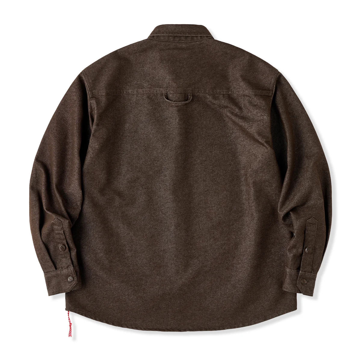 赤ヒモ付き 「Karaku」刺繡ロゴ 裏エスニック調柄デニム長袖シャツ - Image 2