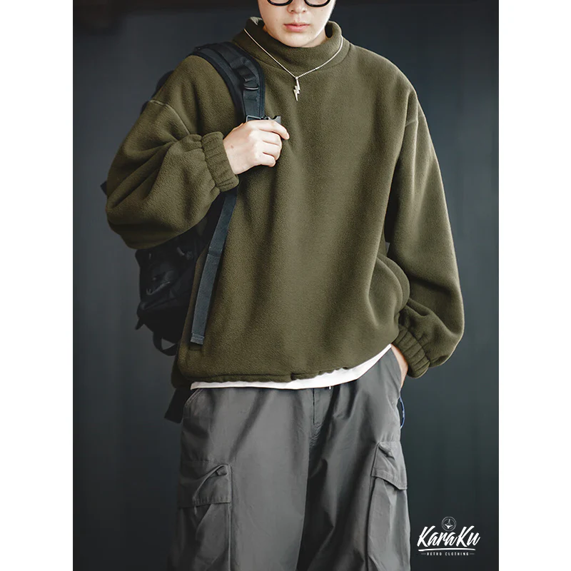 ドローコード付き ポーラーフリースミッドカラー無地スウェット - Image 7