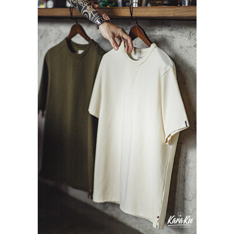 赤耳アームバンド ダブルステッチ海軍クルーネックTシャツ - Image 3