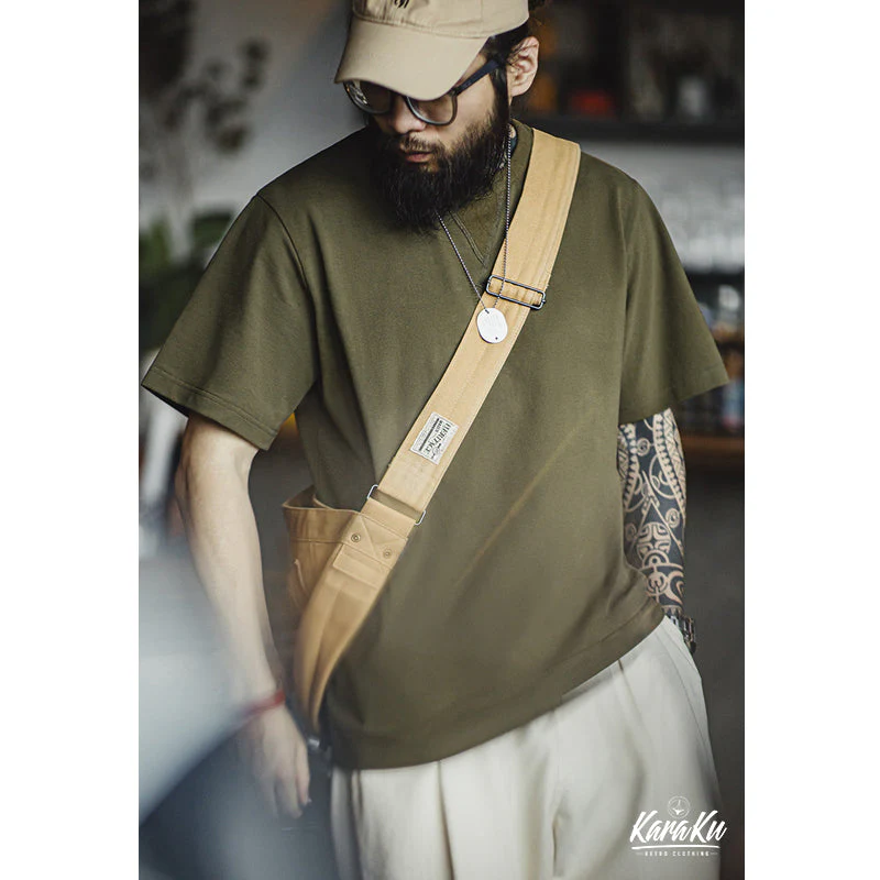 赤耳アームバンド ダブルステッチ海軍クルーネックTシャツ - Image 6