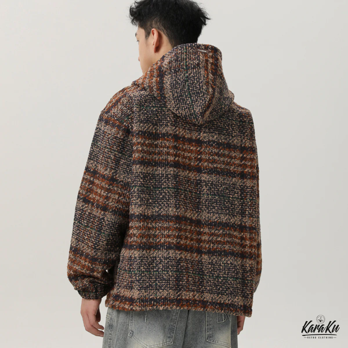 刺繡入り　ウール混ツイードチェック柄フーディー - Image 6