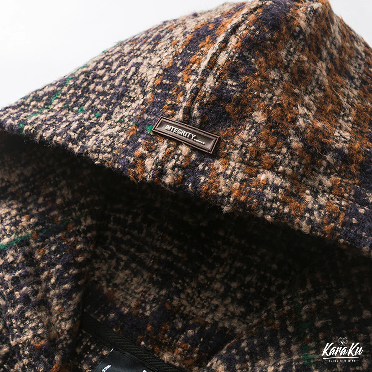 刺繡入り　ウール混ツイードチェック柄フーディー - Image 8