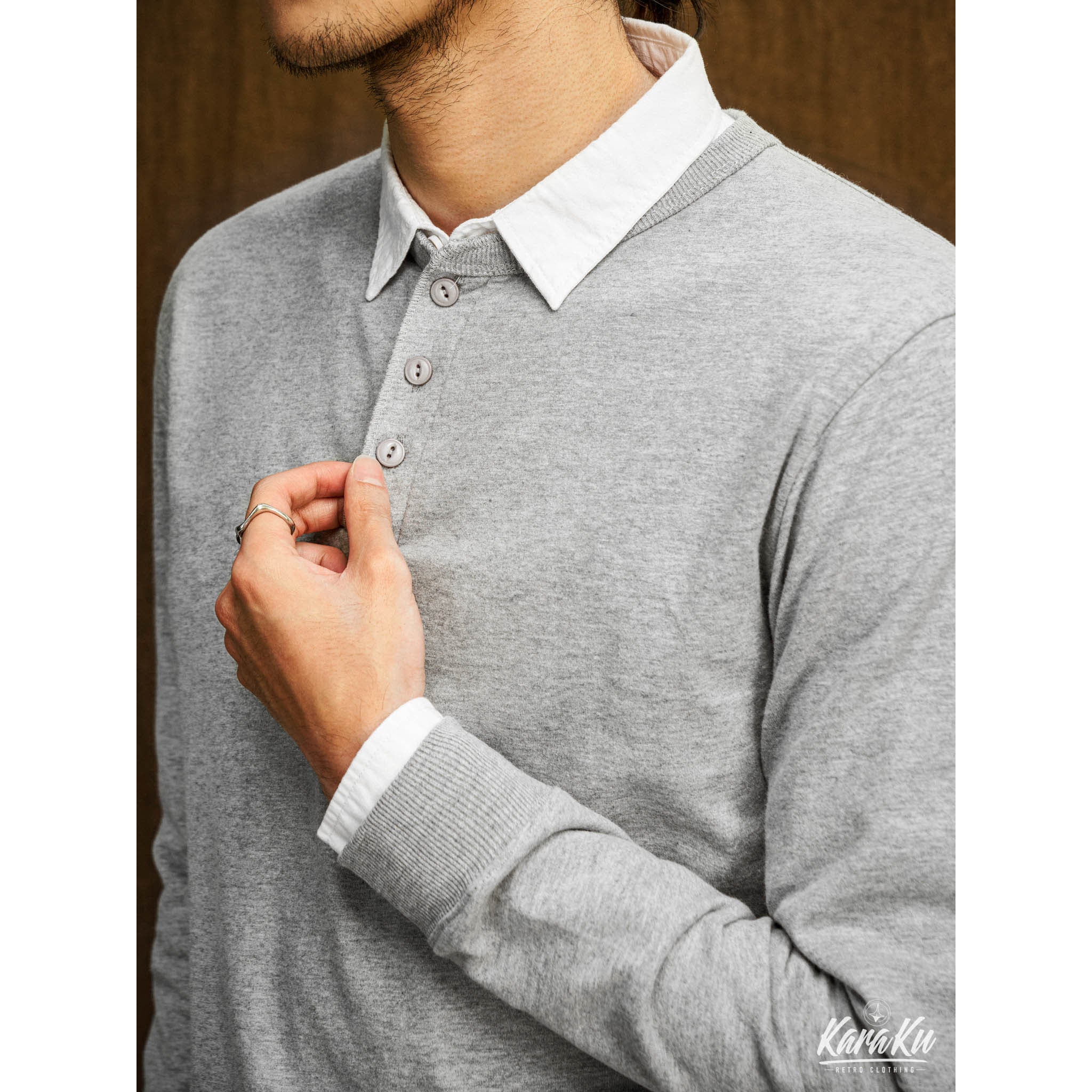 五色展開　ロングスリーブコットンヘンリーTシャツ - Image 11