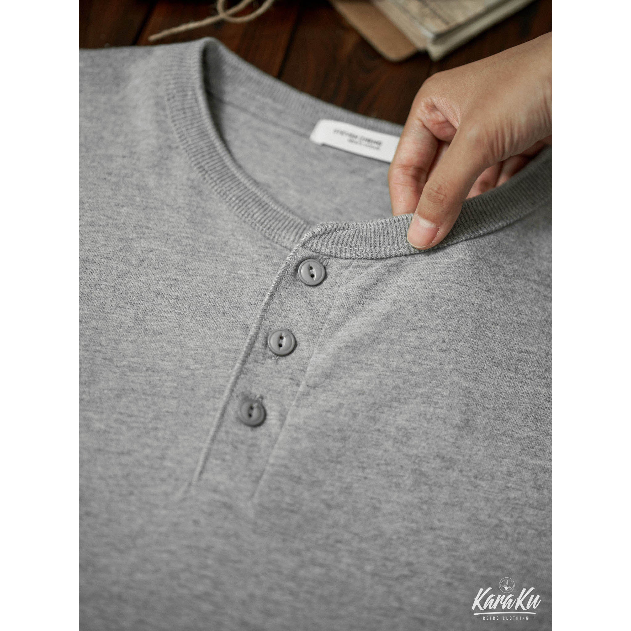 五色展開　ロングスリーブコットンヘンリーTシャツ - Image 14