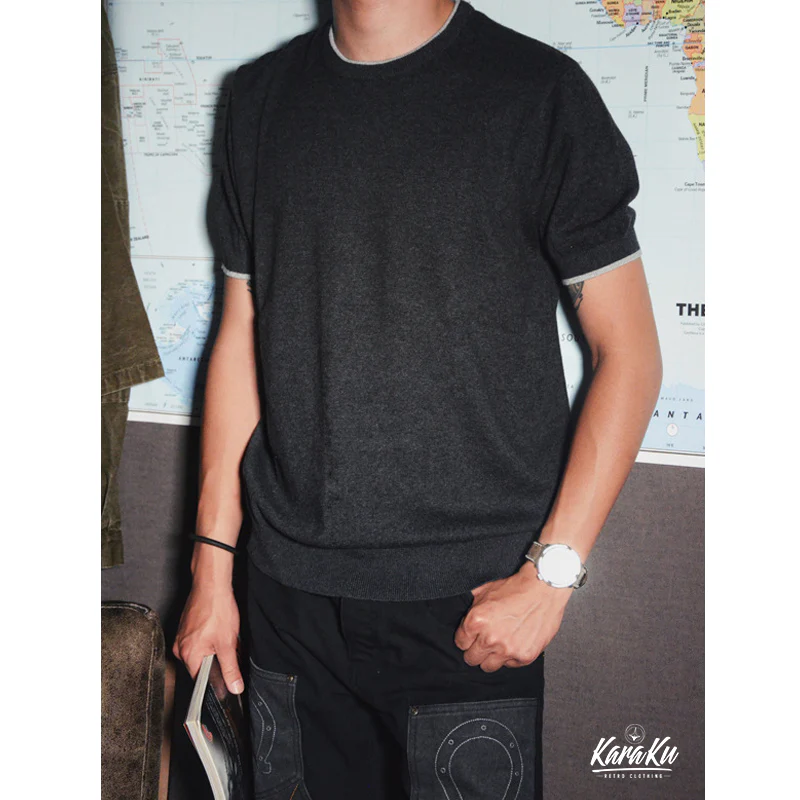 Old Money Style　カシミヤ混ティップラインニットTシャツ - Image 11