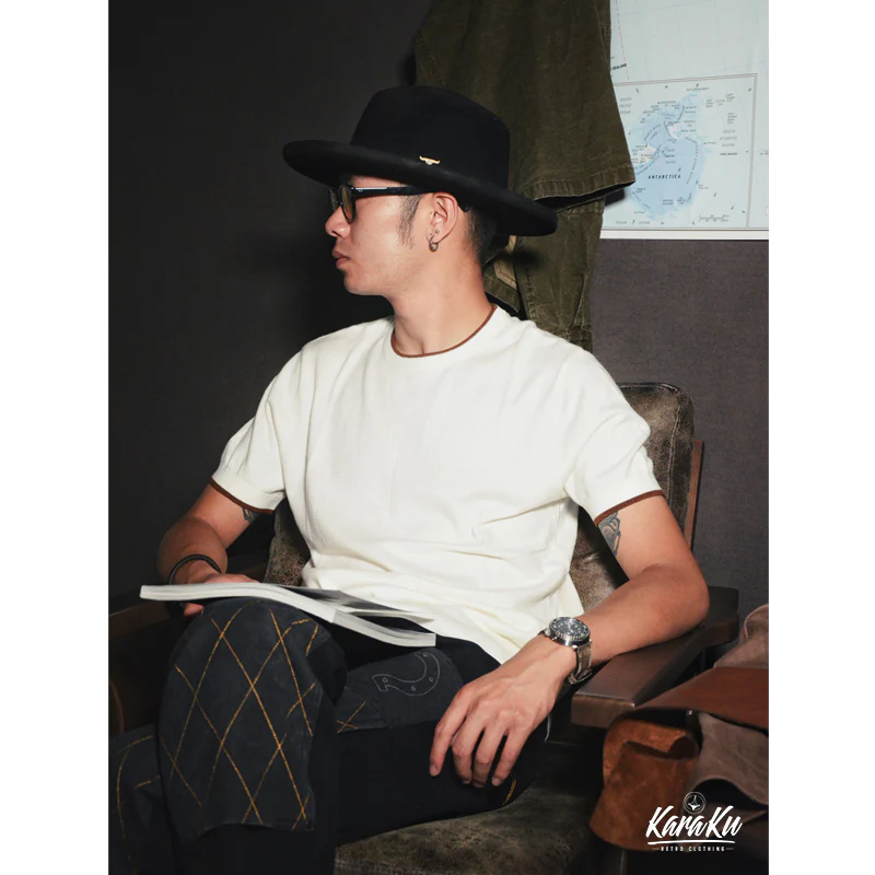 Old Money Style　カシミヤ混ティップラインニットTシャツ - Image 6